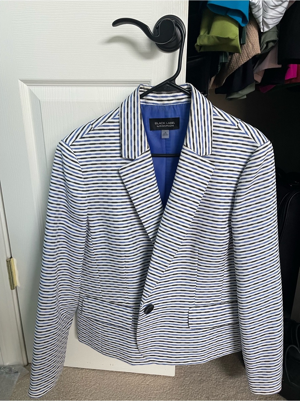 Evan Picone Black Label White & Blue Striped Blazer